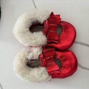 Freshly Picked Red Moccasins with Faux Fur
